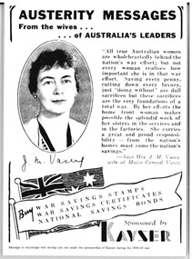 Sign, Austerity Messages. From the wives . . .  of Australia's leaders