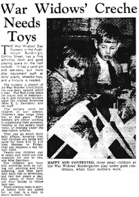 Sign, War Widows Creche Needs Toys
