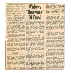 Newspaper - Article, Widows "Unaware" of Fund
