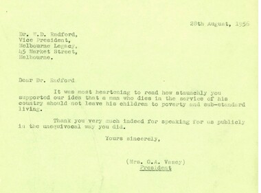 Letter, War Widows Guild, 1956