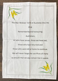 Domestic object, War Widows' Guild Tea Towel, 2018