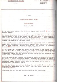 Article, Bulletin VALE Legatee Cecil Ernest Waters, 1986