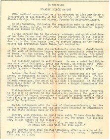 Article, VALE Legatee Stan Savige, 1954