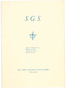 Document - Menu card, Dinner for Stan Savige 21st July 1950, 1950