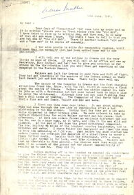 Letter, Actions of the AIF in Greece and Crete told by SG Savige 12 June 1941, 1941