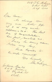 Letter, Legatee Savige to Legatee Aaron Beattie, 1944