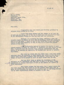 Letter, Legatee Savige to Legatee W Perrin, 1945