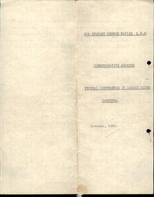 Document - Speech, Savige Memorial Oration, 1954