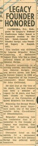 Newspaper - Article, Legacy Founder Honored, 1954