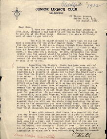Letter, Claude Blatchford to Legatee Stan Savige in 1932, 1932