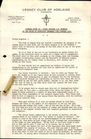 Letter - Speech, Address given by Padre Legatee CR Whereat, 1967