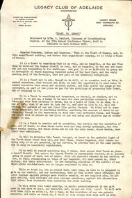 Document, Toast to Legacy by Legatee Radford. Adelaide Conference, 1967