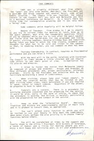 Document, Comments on Presidential Year 1985 - TC Bannister, 1985