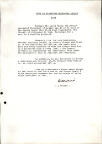Document, Comments on Presidential Year 1988 - A Argent, 1988