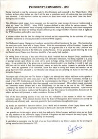 Document, Presidents Comments 1992 - GM Swan, 1992