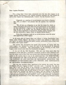 Document, Letter from Legatee Donovan Joynt, 1980s