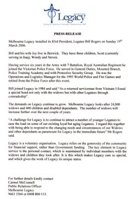 Document - Press Release, Legatee Bill Rogers, President 2006, 2006