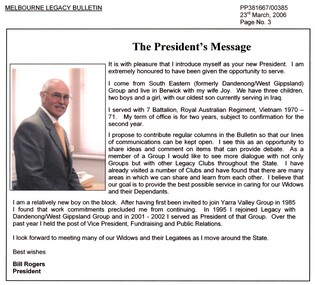 Article, Message from President Bill Rogers, 2006