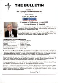 Article, Message from President Graeme Standish, 2008