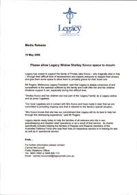 Document, Press Release Widow Shelly Kovco, 2006