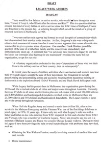 Document - Speech, Legacy Week Address 2007 by Colin Bannister, 2007