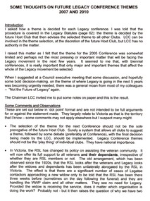 Document, Some thoughts on future Legacy Conference themes 2007 and 2010, 2005