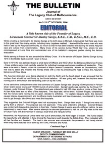Article, Little known side of Legacy Founder Stan Savige, 2006