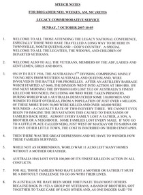 Document - Speech, Legacy Commemorative Address by Brigadier Neil Weekes AM, 2007