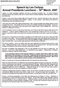 Article - Speech, Past Presidents' Lunch - Les Carlyon, 2007