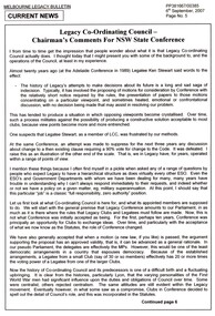 Article - Speech, Legacy Co-ordinating Council Chairman's comments at NSW State Conference, 2007