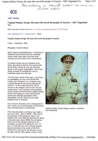 Article, ABC Online: Capt Stan Savige the man who saved the people of Assyria, 2006