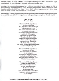 Document - Poem, The Toast! For Anzac Day, 2006