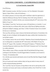 Document - Speech, Lone Pine Ceremony - Caulfield Race Course, 2006