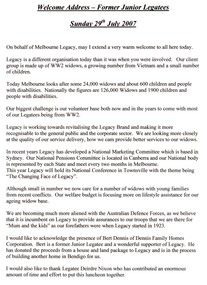 Document - Speech, Welcome Address - Former Junior Legatees, 2007