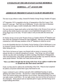 Document - Speech, Unveiling Stan Savige Memorial Morwell, 2006