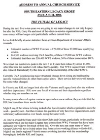 Document - Speech, Address to South Eastern Legacy Group. The Future of Legacy, 2006