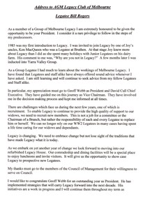 Document - Speech, Address to AGM Legacy Club of Melbourne, 2006