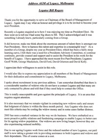 Document - Speech, Address to AGM Legacy Club of Melbourne, 2005