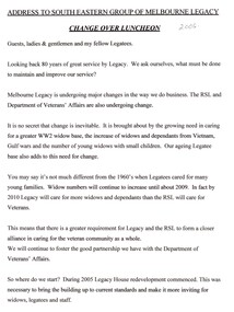 Document - Speech, South Eastern Group of Melbourne Legacy Change Over Luncheon, 2006