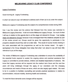 Document, Melbourne Legacy Club Conference, 2006