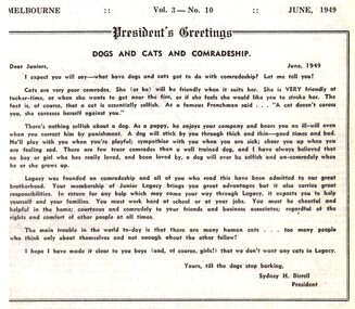 Article, Dogs and Cats and Comradeship, 1949