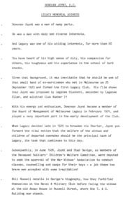 Article, Legatee William Donovan Joynt VC Memorial Address, 1986