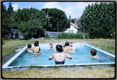 Slide, Legacy Camp 1958. Girls cool off after arrival, 1958