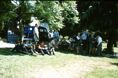 Slide, Holiday Camp 1958. Boys relax at Blamey House, 1958