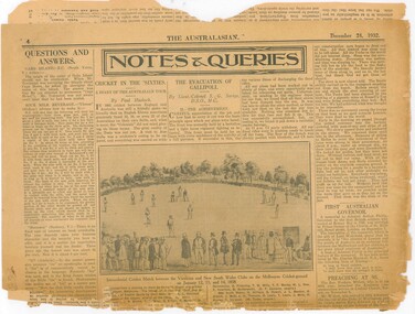 Newspaper, The Evacuation of Gallipoli, 1932