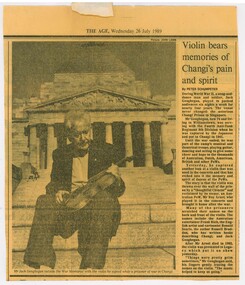 Newspaper - Article, Violin bears memories of Changi's pain and spirit, 1989