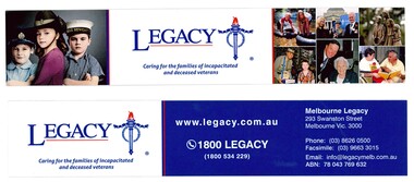 Document - Bookmark, Legacy - Caring for the families of incapacitated and deceased veterans, 2011