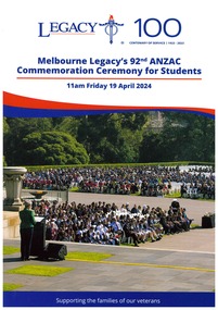 Programme, Melbourne Legacy's 92nd ANZAC Commemoration Ceremony for students, 2023