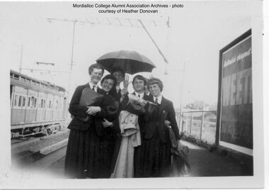 Photograph, Heather Donovan nee Padman, 1954 Mordialloc-Chelsea High School Students on Mentone Station, 1954