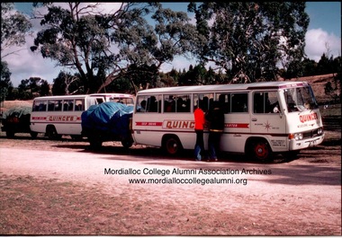 Photograph, 1978 - Tour buses on road transporting Mordialloc-Chelsea High School students to Wyperfeld National Park for annual biosciences study camp, 1978